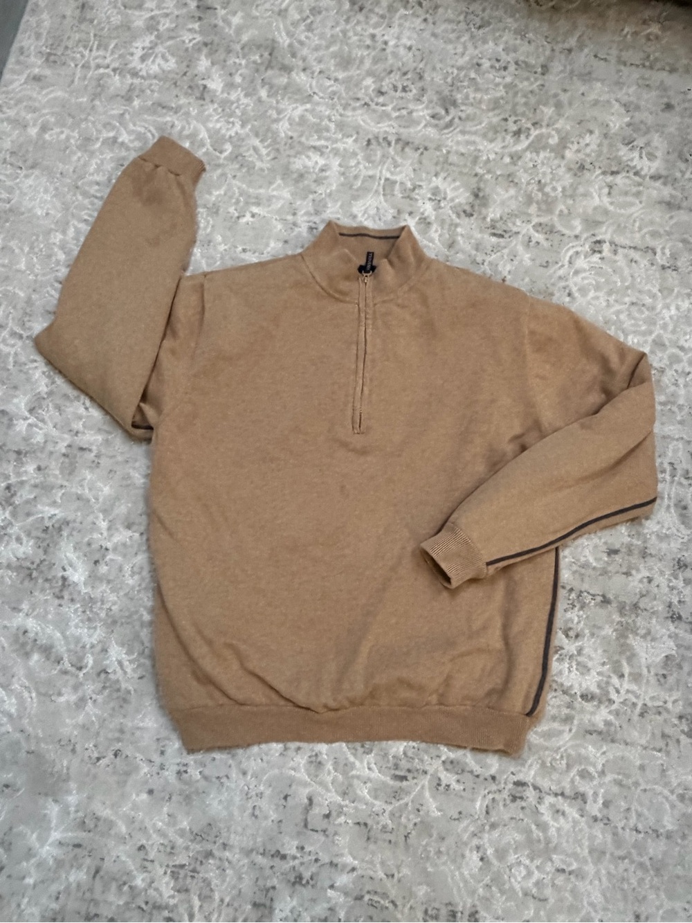 TEHAMA Men's Zip-Neck Sweater in Camel Brown